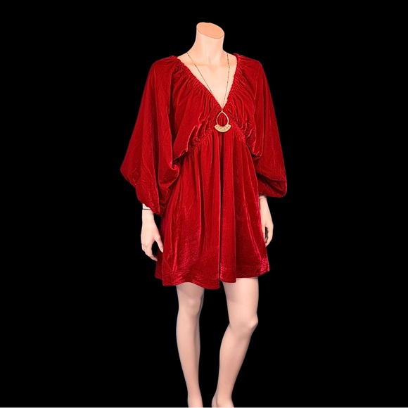 Free People Red Portia Velvet Mini Dress S - Picture 4 of 11